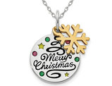 Sterling Silver Snowflake Merry Christmas Charm Pendant Necklace with Chain